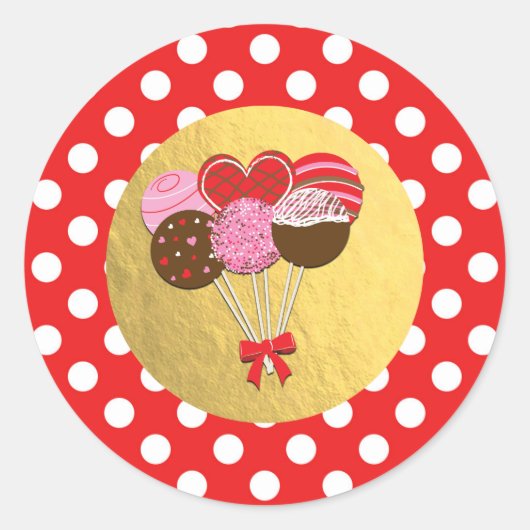 Valentijn Cake Poppen Cakepops Red Polka Dots pour Ronde Sticker (Voorkant)