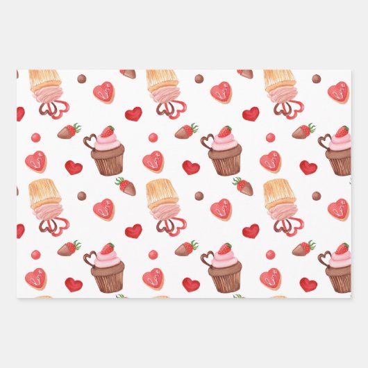 Valentijn Cake & Rode Hart Cookies Inpakpapier Vel (Voorkant 2)