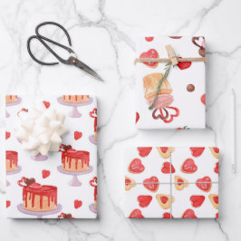 Valentijn Cake & Rode Hart Cookies Inpakpapier Vel