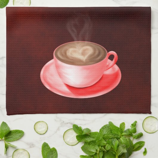 Valentijn Cappuccino Art Heart Theedoek (Gevouwen)