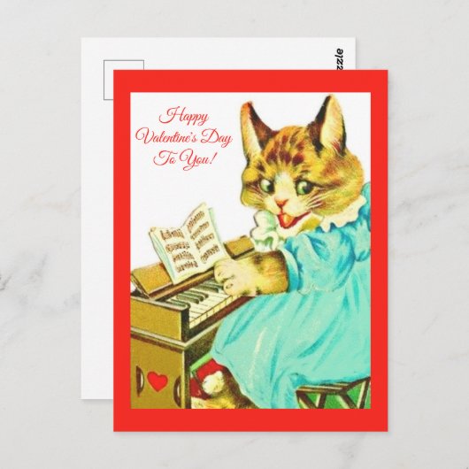 Valentijn Cat die Piano Happy Valentine's Day spee Briefkaart (Voorkant / Achterkant)