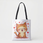 Valentijn Cat Love Cat Valentijnse Tote Bag (Voorkant)