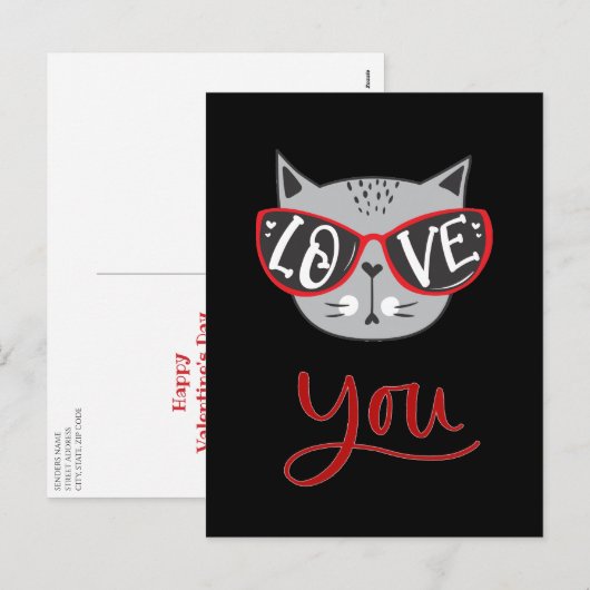 Valentijn Cat | VAN JOU Fijne Valentijnsdag Feestdagenkaart (Voorkant / Achterkant)