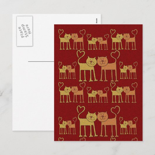 Valentijn Cats in Love Grain Texture Briefkaart (Voorkant / Achterkant)