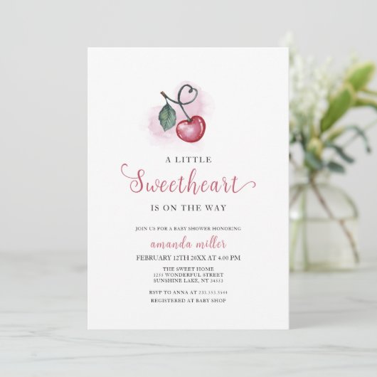 Valentijn Cherry Berry Sweetheat Heart Baby shower Kaart (Staand voorkant)