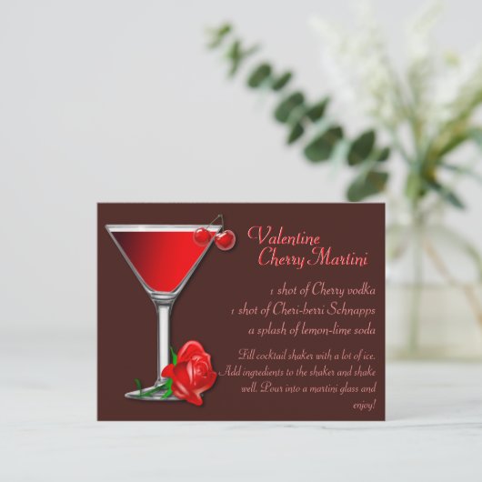Valentijn Cherry Martini Recipe Briefkaart (Staand voorkant)