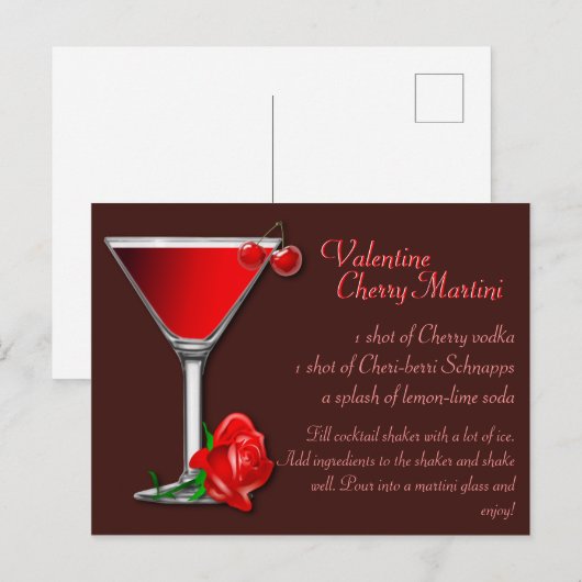 Valentijn Cherry Martini Recipe Briefkaart (Voorkant / Achterkant)
