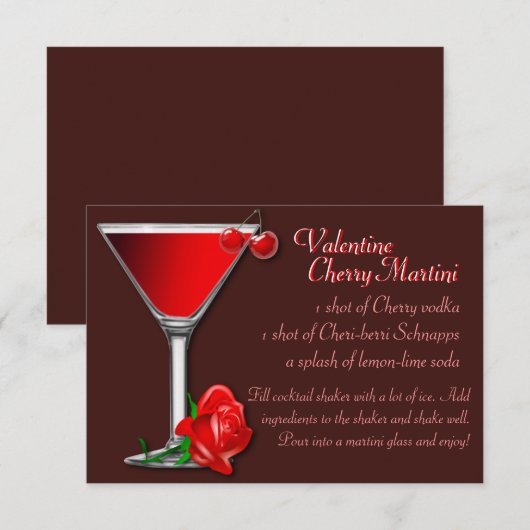 Valentijn Cherry Martini Recipe Kaart (Voorkant / Achterkant)