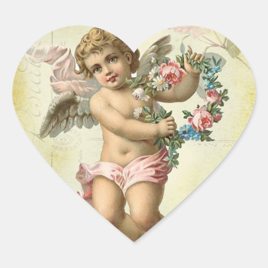 Valentijn Cherub Hart Sticker (Voorkant)