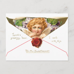  Valentijn Cherub met paarse bloemen Briefkaart