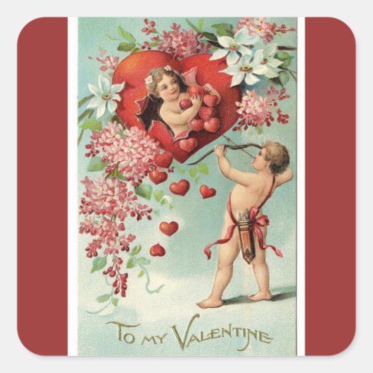  Valentijn Cherubs en harten Vierkante Sticker (Voorkant)