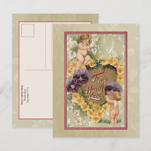  Valentijn Cherubs en Pansies Briefkaart (Voorkant / Achterkant)