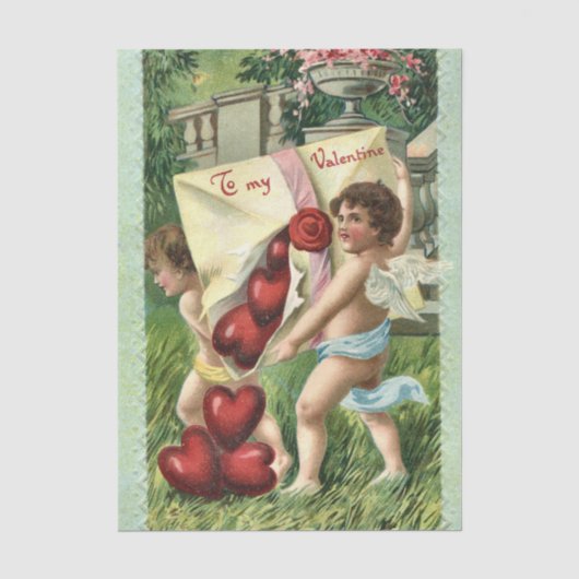 Valentijn cherubs met envelop van rode harten tissuepapier (Voorkant)