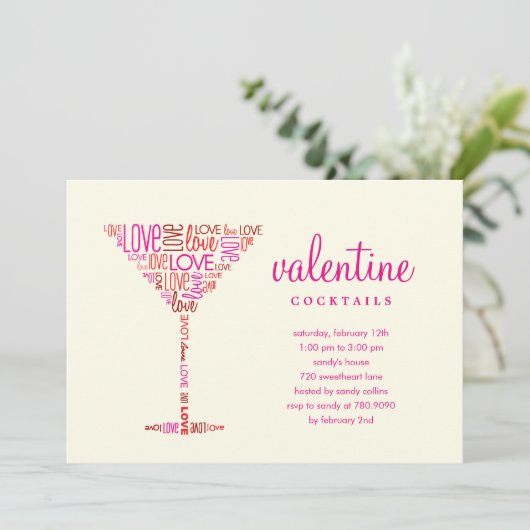 Valentijn Cocktail Party Uitnodiging (Staand voorkant)