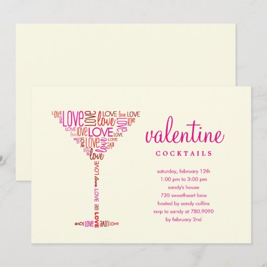 Valentijn Cocktail Party Uitnodiging (Voorkant / Achterkant)