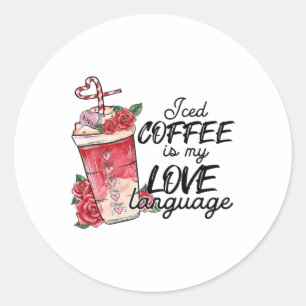 Valentijn Coffee Lover Heart Latte Iced Coffee Val Ronde Sticker