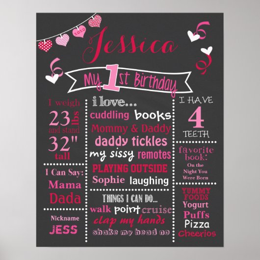 Valentijn Confetti Birthday Chalkboard Poster (Voorkant)