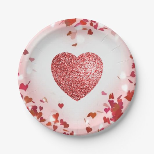 Valentijn Confetti Red Glitter Heart Paper Bord (Voorkant)