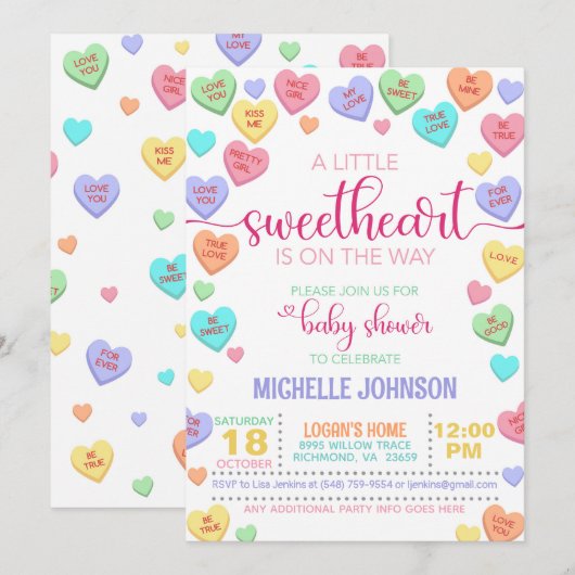 Valentijn Conversation Hearts Baby shower Kaart (Voorkant / Achterkant)