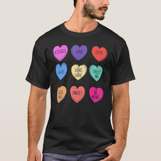 Valentijn Conversation Hearts Snoep Happy Valentin T-shirt (Voorkant)