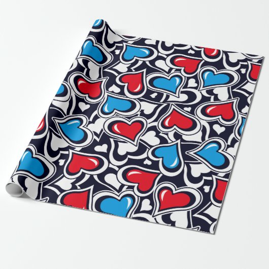 Valentijn Crazy Hearts | Valentijn Gift Wrap Cadeaupapier (Uitgerold)