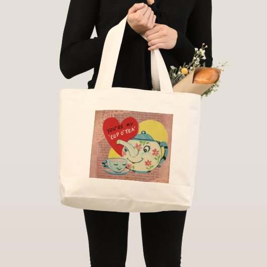  Valentijn Cup in Tea Grote Tote Bag (Voorkant (product))