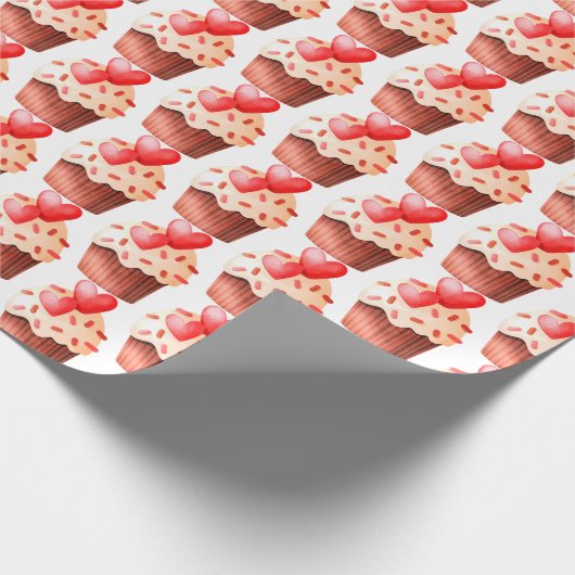 Valentijn cupcake met hartjes cadeaupapier (Hoek)
