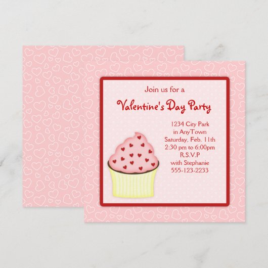 Valentijn Cupcake Party nodigt uit Kaart (Voorkant / Achterkant)
