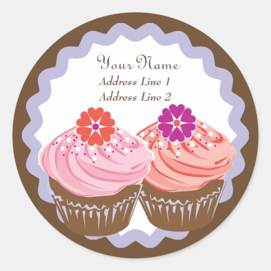 Valentijn Cupcakes Ronde Sticker (Voorkant)