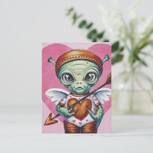 Valentijn Cupid Alien Briefkaart (Staand voorkant)