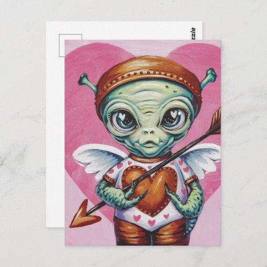 Valentijn Cupid Alien Briefkaart (Voorkant / Achterkant)