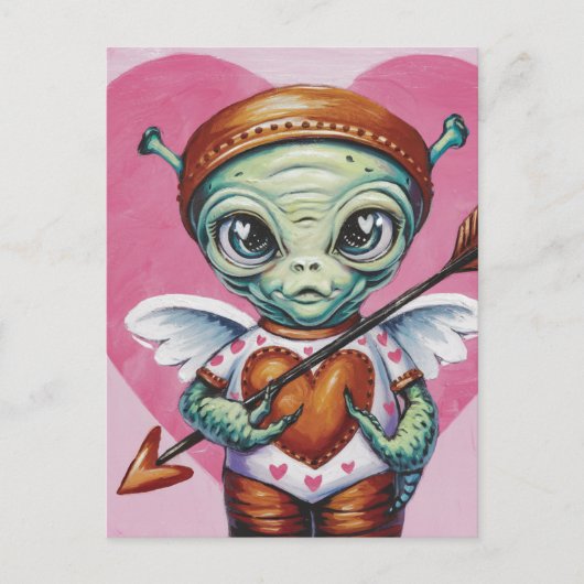 Valentijn Cupid Alien Briefkaart (Voorkant)