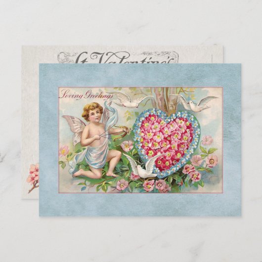  Valentijn Cupid en Floral Heart Feestdagenkaart (Voorkant / Achterkant)