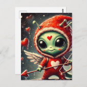 Valentijn Cupid Green Alien Briefkaart (Voorkant / Achterkant)