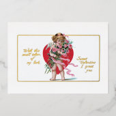  Valentijn Cupid met hart en Rozen Folie Feestdagenkaart (Voorkant)