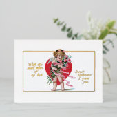 Valentijn Cupid met hart en Rozen Folie Feestdagenkaart (Staand Voorkant)