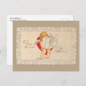 Valentijn Cupid met pakket en rood hart Briefkaart (Voorkant / Achterkant)