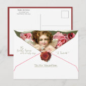 Valentijn Cupid met roze rozen Briefkaart (Voorkant / Achterkant)