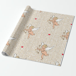 Valentijn Cupido engel in wit en goud Cadeaupapier