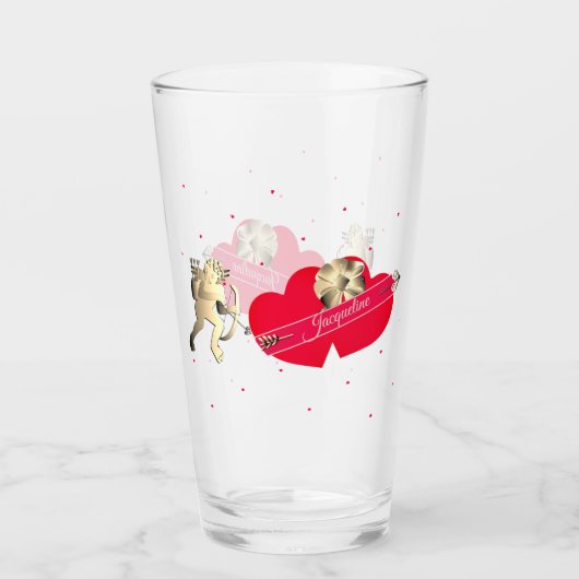 Valentijn Cupido & Hartjes  Glas (Voorkant)