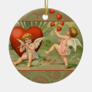 Valentijn Cupido's Liefde Antiek Oud Keramisch Ornament