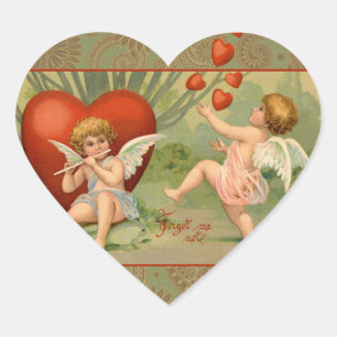 Valentijn Cupido's Liefde Antiek Retro Hart Sticker