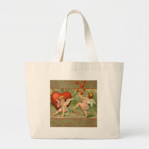 Valentijn Cupido's Liefde Antiek Vintage Grote Tote Bag
