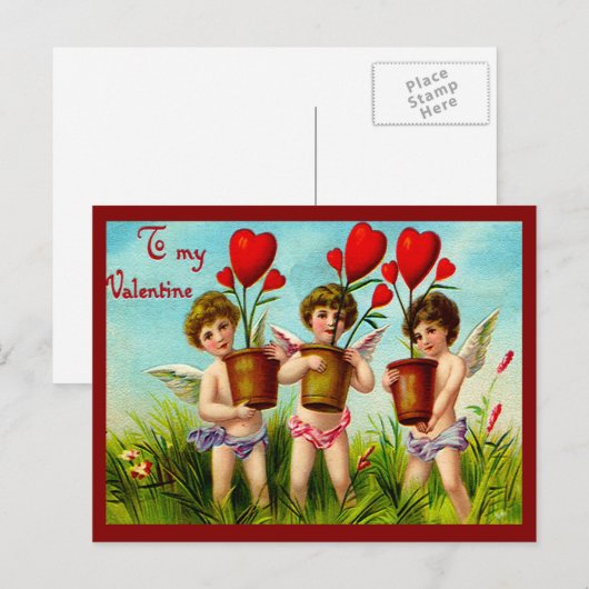  Valentijn Cupids Holding Planten van het rode har Feestdagenkaart (Voorkant / Achterkant)