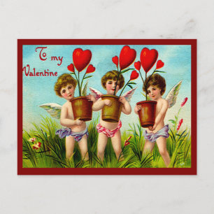  Valentijn Cupids Holding Planten van het rode har Feestdagenkaart