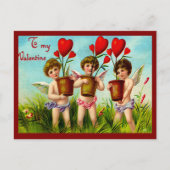  Valentijn Cupids Holding Planten van het rode har Feestdagenkaart (Voorkant)
