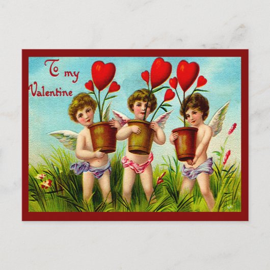  Valentijn Cupids Holding Planten van het rode har Feestdagenkaart (Voorkant)