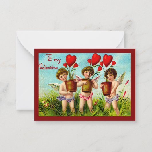 Valentijn Cupids Holding Planten van het rode har Notitiekaartje (Voorkant)