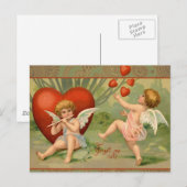 Valentijn Cupids Love Antiek Vintage Feestdagenkaart (Voorkant / Achterkant)