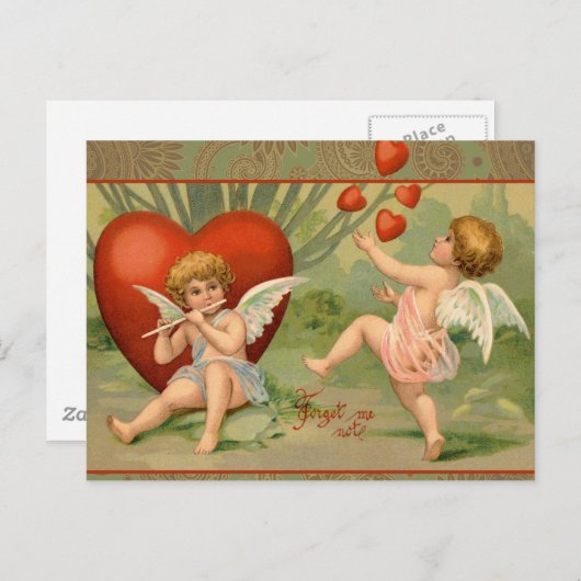 Valentijn Cupids Love Antiek Vintage Feestdagenkaart (Voorkant / Achterkant)